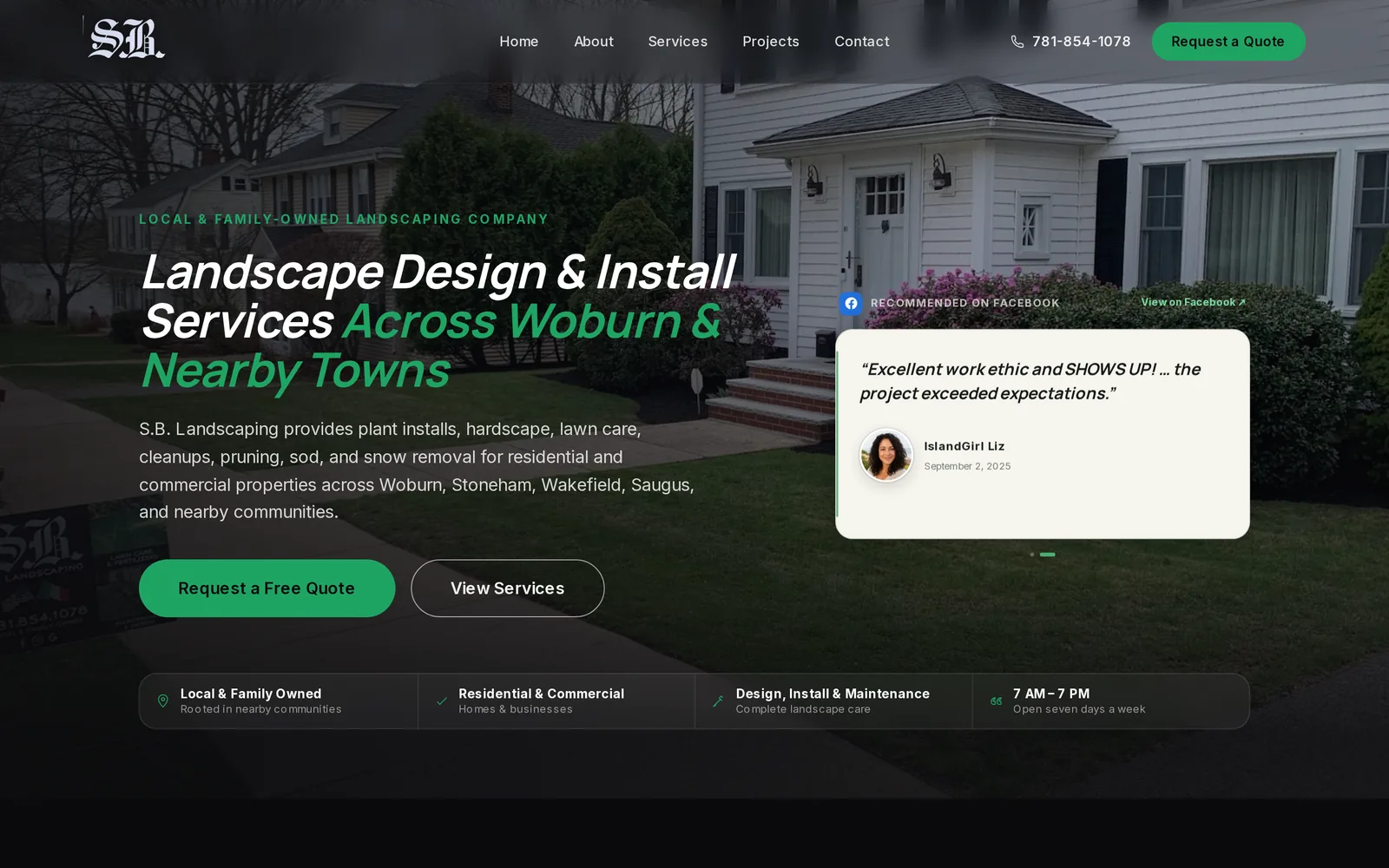 S.B. Landscaping website homepage screenshot